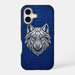 Silver Geometric Wolf Blue Snakeskin iPhone 16 Case