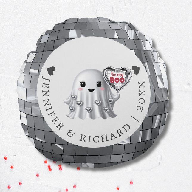 Silver Ghost Valentine's Balloon Design Pattern Round Pillow (Custom Silver Disco Valentine's Day Round Pillow)