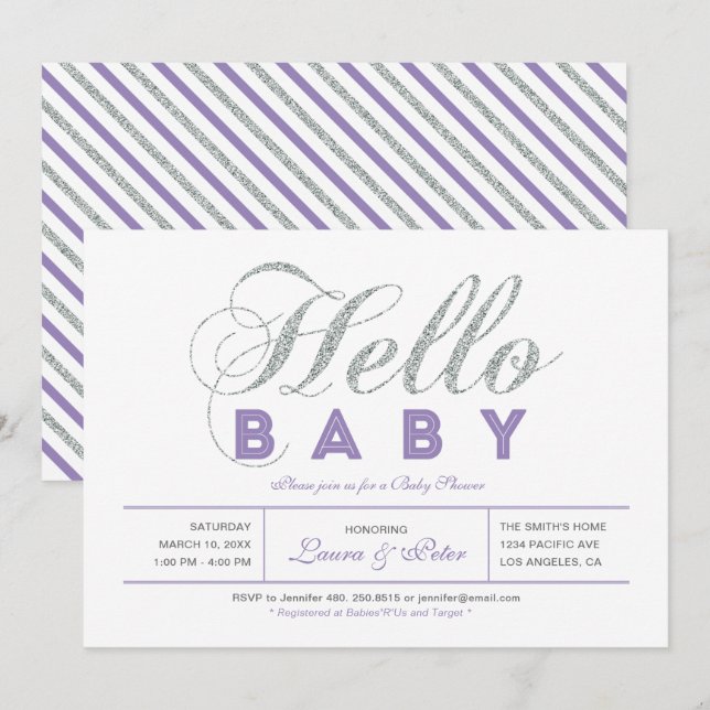 Silver | Girl, Modern Typography Baby Shower Invitation (Front/Back)