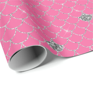 Silver Girly Pink Glitter Mermaid Sparkle Wrapping Paper