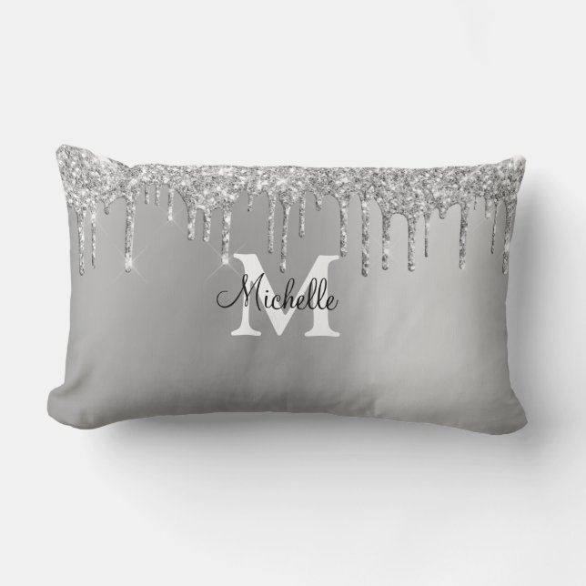 Silver Glam and Glitter Personalized Lumbar Pillow (Front)