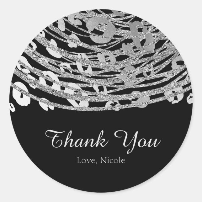 Silver Glam Cheetah Print Exotic Party Favour Classic Round Sticker (Front)