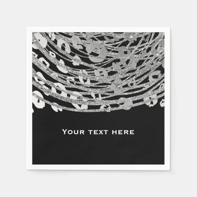 Silver Glam Cheetah Print Exotic Print Party Napkin (Front)