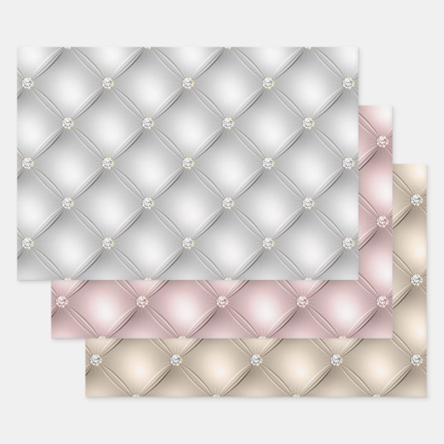 Silver Glam Diamond Blush Champagne Wrapping Paper Sheet (Set)