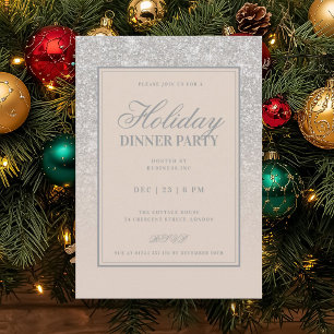 Silver Glam FAUX Glitter Holiday Dinner Champagne  Invitation