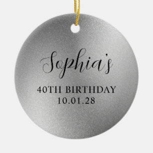 Silver Glam Foil 40th Birthday Photo Ceramic Ornament
