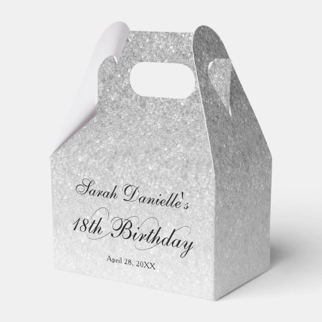 Silver Glam Glitter Personalized Favor Box (Front Side)