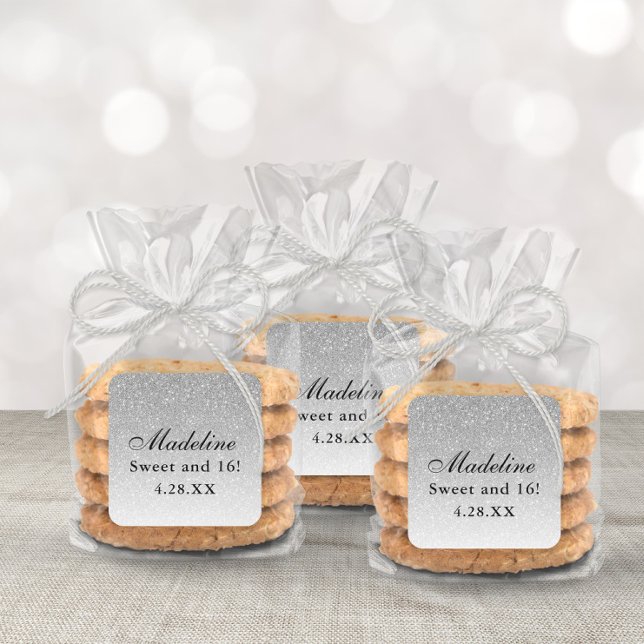 Silver Glam Glitter Personalized Square Sticker (Creator Uploaded)