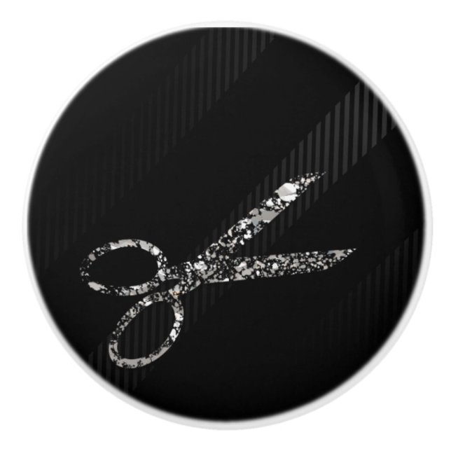 Silver Glam Glitter Scissors Modern Chic Salon Ceramic Knob (Front)