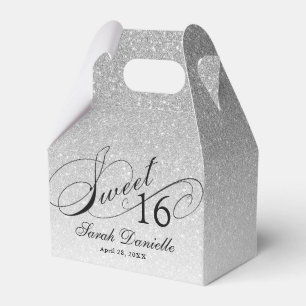 Silver Glam Glitter Sweet 16 Custom Party Favor Box