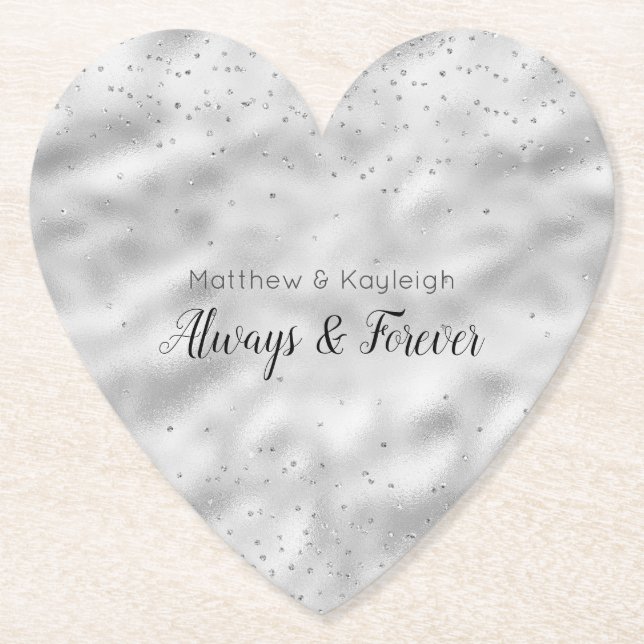 Silver Glam Sparkle Confetti      Paper Coaster (Front)