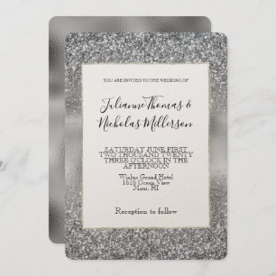 Silver Glam Sparkle Glitz Wedding Invitation