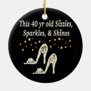 SILVER GLAMOROUS 40TH BIRTHDAY DESIGN CERAMIC ORNAMENT