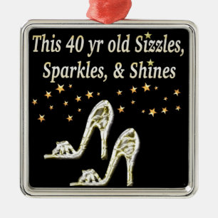 SILVER GLAMOROUS 40TH BIRTHDAY DESIGN METAL ORNAMENT