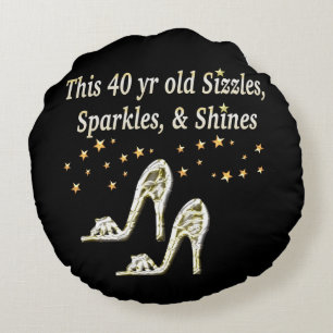 SILVER GLAMOROUS 40TH BIRTHDAY DESIGN ROUND PILLOW