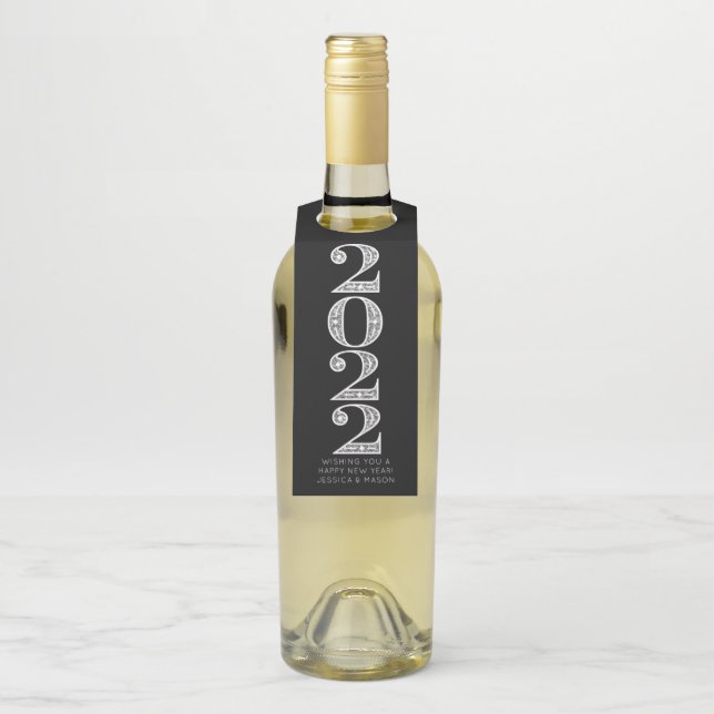 Silver Glamourous 2022 New Year's Bottle Tag (On Bottle)
