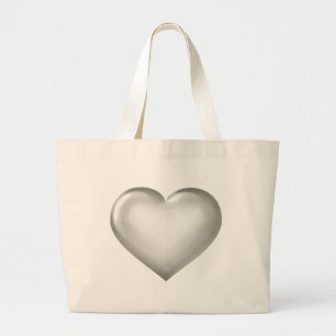 Silver glass heart large tote bag
