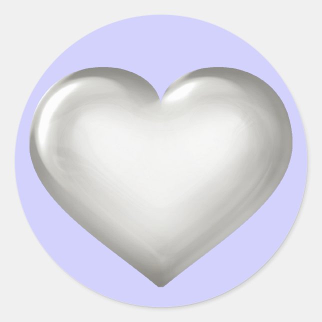 Silver glass heart on blue classic round sticker (Front)