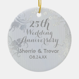 Silver Glimmer 25th Anniversary Ceramic Ornament