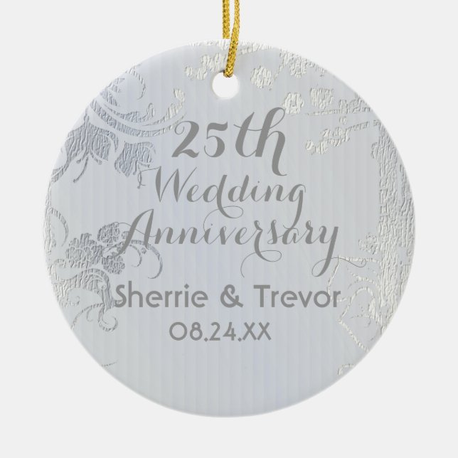 Silver Glimmer 25th Anniversary Ceramic Ornament (Front)