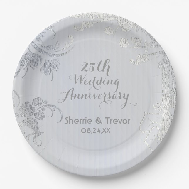 Silver Glimmer 25th Anniversary Paper Plate (Front)
