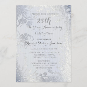 Silver Glimmer Floral Anniversary Invitation