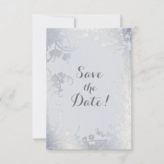 Silver Glimmer Floral Save The Date Invitation (Front)