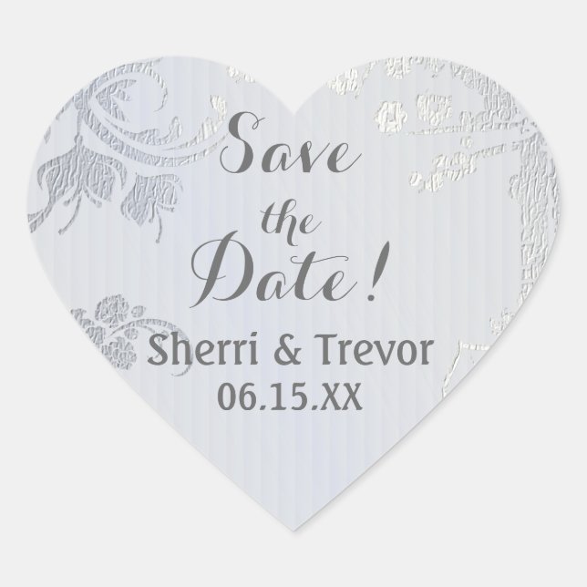 Silver Glimmer Heart Seal -  Save the Date (Front)