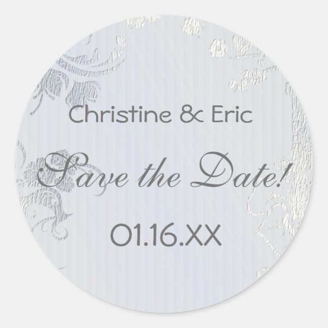 Silver Glimmer Save the Date Classic Round Sticker (Front)