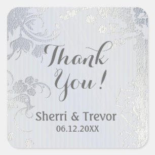 Silver Glimmer Thank You Square Sticker