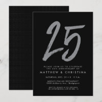 Silver glitter 25th anniversary party invitation