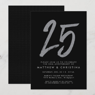 Silver glitter 25th anniversary party invitation