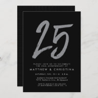 Silver glitter 25th anniversary party invitation