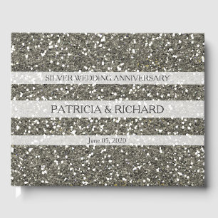 Silver Glitter 25th Wedding Anniversary Guest Book
