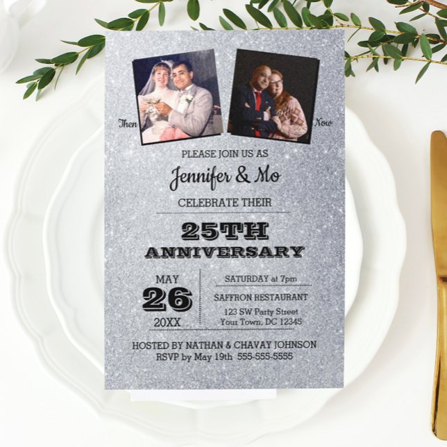 Silver Glitter 25th Wedding Anniversary Photo Invitation (Creator Uploaded)