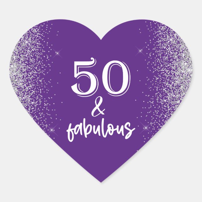 Silver Glitter 50th Birthday  Heart Sticker (Front)