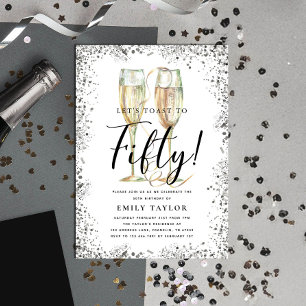 Silver Glitter 50th Birthday Party Invitation