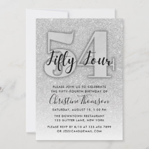 Silver Glitter 54th Birthday Invitation