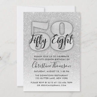 Silver Glitter 58th Birthday Invitation