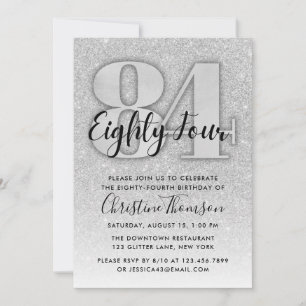 Silver Glitter 84th Birthday Invitation