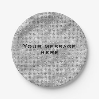 Silver Glitter Add Your Own Text Paper Plate