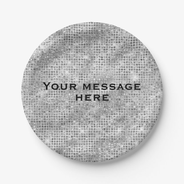 Silver Glitter Add Your Own Text Paper Plate (Front)