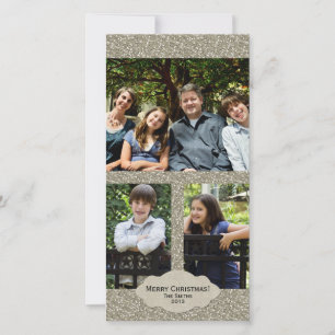 Silver Glitter Adjustable 3 Photo Christmas Card