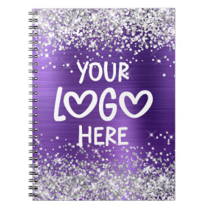 Silver Glitter Amethyst Faux Foil Business Logo Notebook