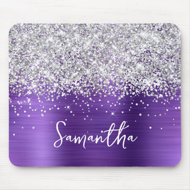 Silver Glitter Amethyst Glam Name Mouse Pad (Front)