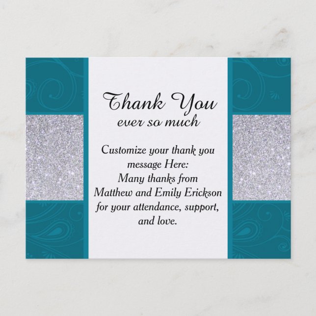 Silver Glitter and Aqua Teal with Swirly Design Postcard (Front)