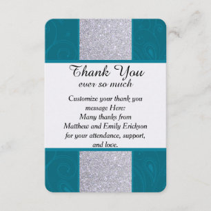 Silver Glitter and Aqua Teal with Swirly Design Thank You Card
