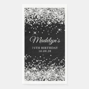 Silver Glitter and Black 75th Birthday Napkin