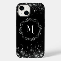 Silver Glitter And Black Elegant Monogrammed