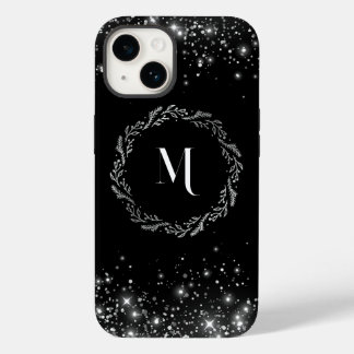 Silver Glitter And Black Elegant Monogrammed  Case-Mate iPhone 14 Case